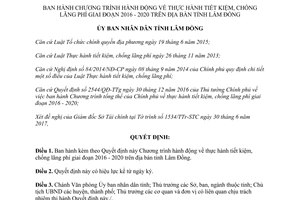 Quyết định 1630/QĐ-UBND 2017 Chương trình hành động thực hành tiết kiệm chống lãng phí Lâm Đồng