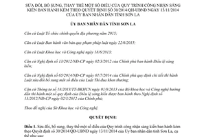 Quyết định 22/2017/QĐ-UBND sửa đổi Quy trình công nhận sáng kiến 30/2014/QĐ-UBND Sơn La