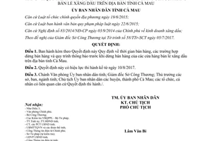 Quyết định 18/2017/QĐ-UBND thời gian bán dừng bán hàng thông báo trước cửa hàng xăng dầu Cà Mau