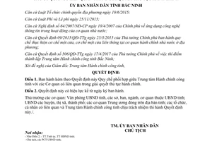 Quyết định 368/QĐ-UBND 2017 Trung tâm Hành chính Cơ quan giải quyết thủ tục hành chính Bắc Ninh