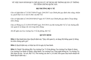 Quyết định 3421/QĐ-BYT 2017 quản lý sử dụng Hệ thống quản lý thông tin tiêm chủng quốc gia