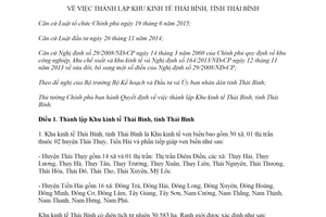 Quyết định 36/2017/QĐ-TTg về thành lập Khu kinh tế Thái Bình