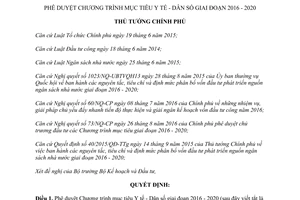 Quyết định 1125/QĐ-TTg 2017 phê duyệt Chương trình mục tiêu Y tế Dân số 2016 2020