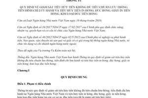 Thông tư 07/2017/TT-NHNN tiêu hủy tiền không đủ tiêu chuẩn lưu thông tiền in hỏng đúc hỏng