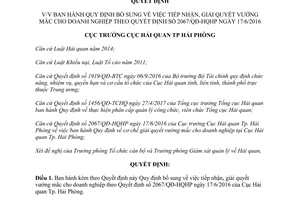 Quyết định 2618/QĐ-HQHP 2017 sửa đổi Quyết định 2067/QĐ-HQHP giải quyết vướng mắc Hải Phòng