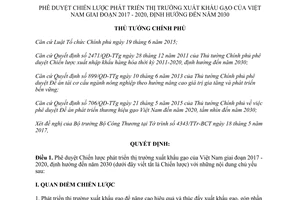 Quyết định 942/QĐ-TTg 2017 Chiến lược phát triển thị trường xuất khẩu gạo Việt Nam 2020 2030