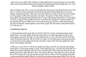 Thông báo 285/TB-VPCP 2017 kết luận Phó Thủ tướng khuyến khích đầu tư vào nông nghiệp