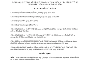 Quyết định 35/2017/QĐ-UBND quy định ký quỹ bảo đảm thực hiện dự án đầu tư sử dụng đất Hà Tĩnh