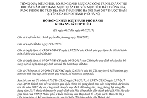 Nghị quyết 03/NQ-HĐND 2017 điều chỉnh bổ sung danh mục công trình dự án thu hồi đất Hà Nội