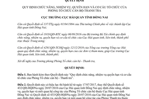 Quyết định 1029/QĐ-HQĐNa 2017 chức năng cơ cấu Phòng Tổ chức cán bộ Thanh tra Đồng Nai