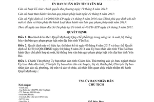 Quyết định 12/2017/QĐ-UBND phối hợp trong công tác rà soát hệ thống hóa văn bản Yên Bái