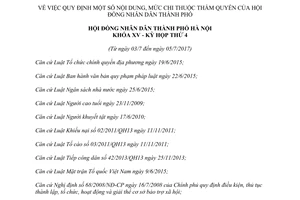 Nghị quyết 03/2017/NQ-HĐND nội dung mức chi của Hội đồng nhân dân Hà Nội