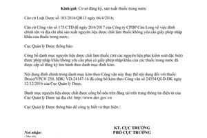 Công văn 9441/QLD-ĐK 2017 nguyên liệu dược chất không yêu cầu giấy phép nhập khẩu