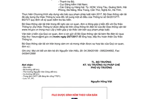 Công văn 7650/BGTVT-PC 2017 góp ý Dự thảo Thông tư sửa đổi 54/2013/TT-BGTVT