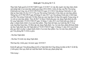 Công văn 3351/ATTP-TTr 2017 dự thảo thay thế Nghị định 178/2013/NĐ-CP an toàn thực phẩm