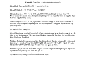 Công văn 10939/QLD-ĐK 2017 nguyên liệu thuốc nhập khẩu không phải thực hiện cấp phép nhập khẩu