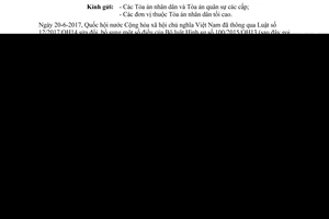 Công văn 256/TANDTC-PC 2017 thi hành khoản 2 Điều 2 Nghị quyết 41/2017/QH14