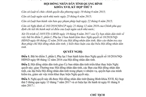 Nghị quyết 24/2017/NQ-HĐND sửa đổi 10/2016/NQ-HĐND thu nhiệm vụ chi ngân sách Quảng Bình