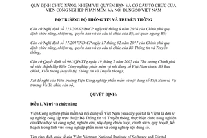 Quyết định 1196/QĐ-BTTTT 2017 cơ cấu tổ chức của Viện Công nghiệp phần mềm nội dung số