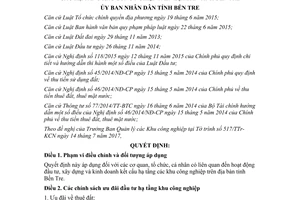 Quyết định 39/2017/QĐ-UBND ưu đãi đầu tư xây dựng kinh doanh kết cấu hạ tầng công nghiệp Bến Tre