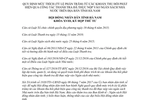 Nghị quyết 04/2017/NQ-HĐND trích khoản thu hồi qua công tác thanh tra đã nộp ngân sách Hà Nam