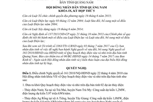 Nghị quyết 31/NQ-HĐND 2017 điều chỉnh 161/2010/NQ-HĐND Quy hoạch thủy điện vừa nhỏ Quảng Nam