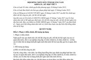 Nghị quyết 20/2017/NQ-HĐND chi chế độ công tác phí chi hội nghị áp dụng cơ quan đơn vị Quảng Nam