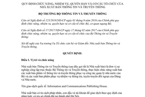 Quyết định 1201/QĐ-BTTTT 2017 cơ cấu tổ chức Nhà xuất bản Thông tin và Truyền thông