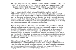 Chỉ thị 06/CT-NHNN 2017 thực hiện 42/2017/QH14 1058/QĐ-TT xử lý nợ xấu các tổ chức tín dụng