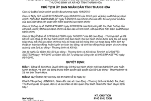 Quyết định 2615/QĐ-UBND 2017 thủ tục hành chính huấn luyện an toàn vệ sinh lao động Thanh Hóa