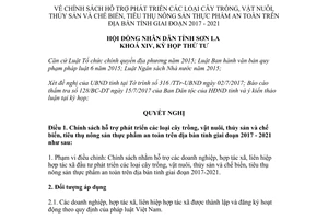 Nghị quyết 57/2017/NQ-HĐND hỗ trợ phát triển cây trồng vật nuôi thủy nông sản thực phẩm Sơn La