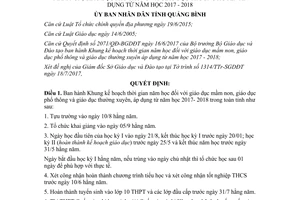 Quyết định 2623/QĐ-UBND 2017 thời gian năm học mầm non phổ thông thường xuyên Quảng Bình