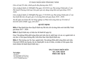 Quyết định 367/QĐ-UBND 2017 Bộ tiêu chí xã nông thôn mới Bắc Ninh 2020