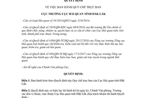 Quyết định 312/QĐ-HQĐL 2017 Quy chế trực ban Đắk Lắk