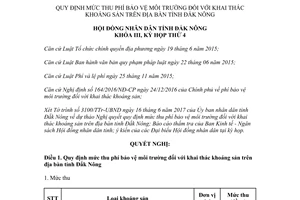 Nghị quyết 01/2017/NQ-HĐND mức thu phí bảo vệ môi trường đối với khai thác khoáng sản Đắk Nông