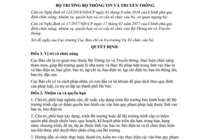 Quyết định 1288/QĐ-BTTTT 2017 quy định chức năng nhiệm vụ quyền hạn cơ cấu tổ chức Cục Báo chí