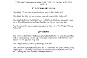 Quyết định 04/2017/QĐ-UBND bãi bỏ văn bản quy phạm Ủy ban nhân dân quận 6 Hồ Chí Minh