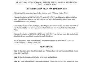Quyết định 1386/QĐ-UBND 2017 Nội quy làm việc tại Trung tâm Hành chính công Hòa Bình