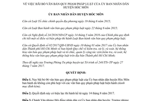 Quyết định 05/2017/QĐ-UBND bãi bỏ văn bản quy phạm Ủy ban nhân dân Hóc Môn Hồ Chí Minh