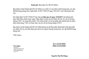 Công văn 1598/BHXH-CĐ 2017 điều chỉnh lương hưu theo 76/2017/NĐ-CP Bảo hiểm xã hội Hồ Chí Minh