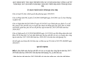 Quyết định 1913/QĐ-UBND 2017 học phí đối cơ sở giáo dục công lập Quảng Trị 2018 2020 2021