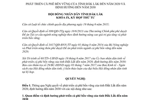 Nghị quyết 24/2017/NQ-HĐND phát triển cà phê bền vững Đắk Lắk định hướng 2020 2030