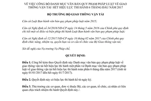Quyết định 1945/QĐ-BGTVT 2017 Danh mục văn bản pháp luật giao thông hết hiệu lực