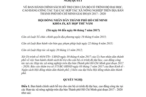 Nghị quyết 02/2017/NQ-HĐND hỗ trợ cán bộ trình độ đại học Hợp tác xã nông nghiệp Hồ Chí Minh