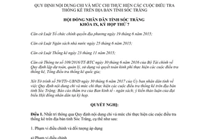 Nghị quyết 17/2017/NQ-HĐND nội dung chi mức chi thực hiện cuộc điều tra thống kê Sóc Trăng