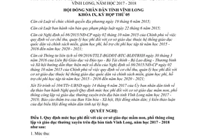 Nghị quyết 61/2017/NQ-HĐND học phí cơ sở giáo dục mầm non phổ thông thường xuyên Vĩnh Long