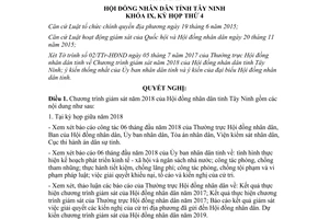 Nghị quyết 19/2017/NQ-HĐND Chương trình giám sát Hội đồng nhân dân tỉnh Tây Ninh 2018