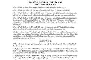 Nghị quyết 16/2017/NQ-HĐND bãi bỏ nghị quyết quy phạm pháp luật Hội đồng nhân dân Tây Ninh