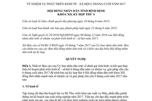 Nghị quyết 54/2017/NQ-HĐND nhiệm vụ phát triển kinh tế xã hội 6 tháng cuối năm Bình Định