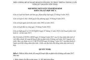 Nghị quyết 55/2017/NQ-HĐND điều chỉnh kế hoạch đầu tư phát triển 6 tháng cuối năm Bình Định